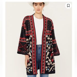 Johnny Was Rahi Cotton EMBROIDERED  Kimono Jacket  Size M Oversized
